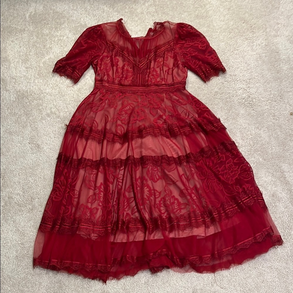 Elegant Red Lace Dress lined with tulle